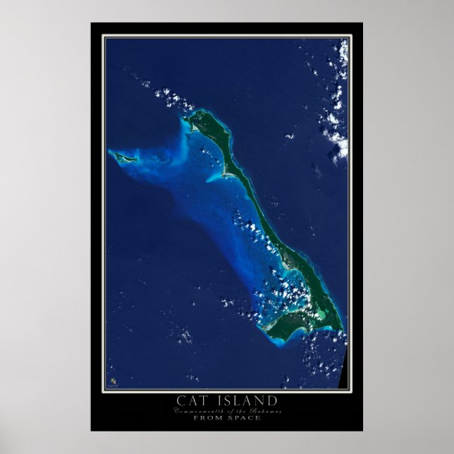 Cat Island Bahamas från Space Satellite Karta Poster (Framsidan)