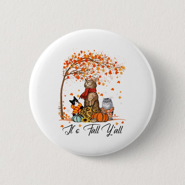 Cat It's Fall Y'all Pumpkins Autumn Halloween Cat Knapp (Framsida)