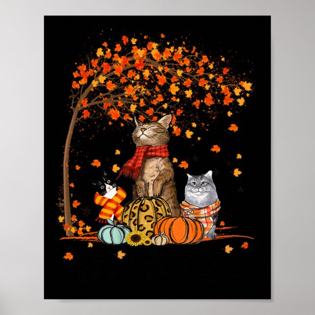 Cat It's Fall Y'all Pumpkins Autumn Halloween Cat Poster (Framsidan)