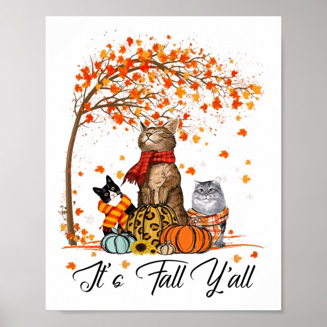 Cat It's Fall Y'all Pumpkins Autumn Halloween Cat Poster (Framsidan)