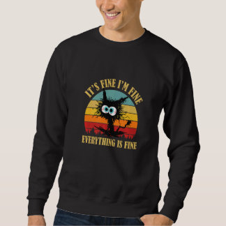 Cat It's Fine I'm Fine Everything is Fine Retro Lång Ärmad Tröja