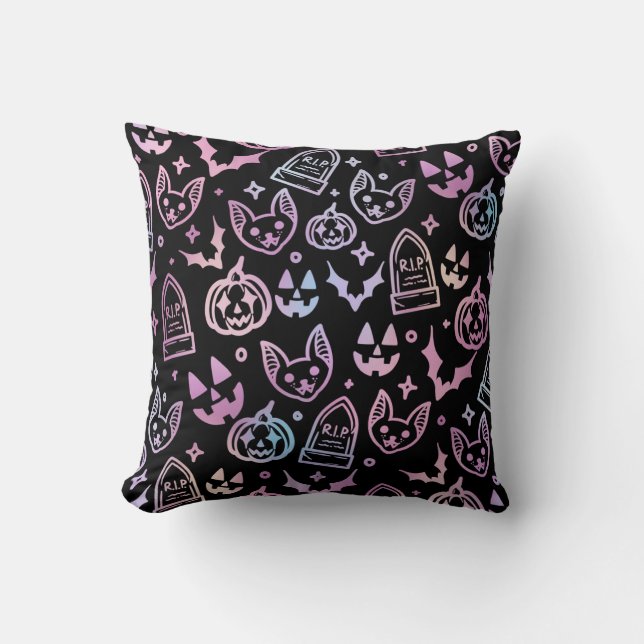 Cat Jack O'Lantern Fladdermus Halloween Black Deco Kudde (Framsida)
