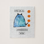 Cat Jigszawa Puzzle - Lönnkatt exceptionellt poler Pussel<br><div class="desc">En lustig kattdesign med en söt blå katt teckning med orange cirklar på en texturerad vit bakgrund som säger "din katt är ovanligt artig".</div>