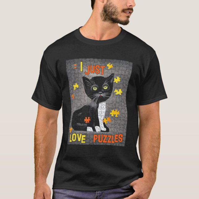 Cat Jigszle Puzzle Kärlek T Shirt (Framsida)