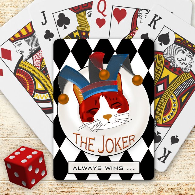 Cat Joker spelar upp kort Deck Casinokort (Deck of playing cards featuring a funny kitty dressed up as joker)