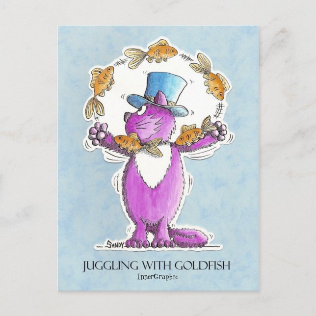 Cat Juggling with Goldfish Close Trim 22 2011... Vykort (Framsida)