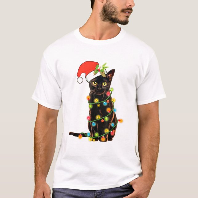 Cat jul Funny Meowy Julgran Cat T Shirt (Framsida)