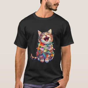 Cat jul Ljus Funny Santa Hat God jul T Shirt