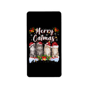 Cat jul Santa Hat Funny Merry Catmas Adressetikett