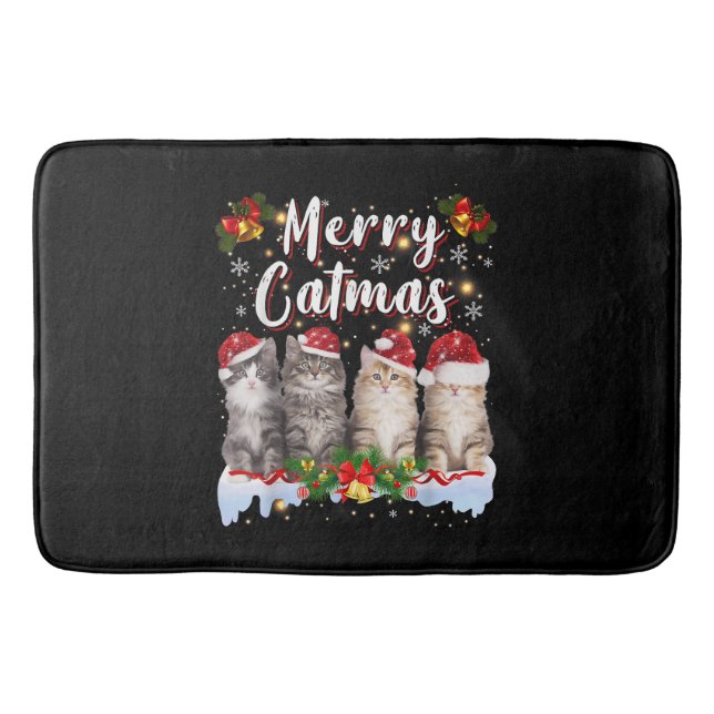 Cat jul Santa Hat Funny Merry Catmas Badrumsmatta (Framsidan)