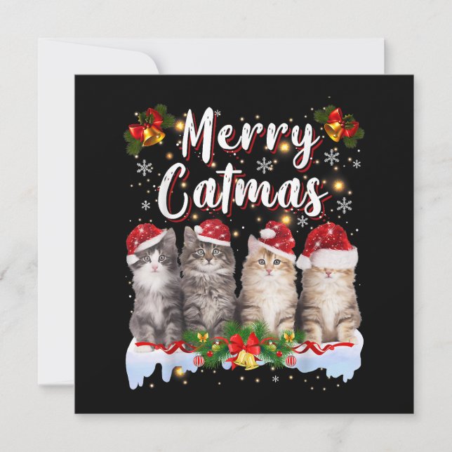Cat jul Santa Hat Funny Merry Catmas Inbjudningar (Framsida)