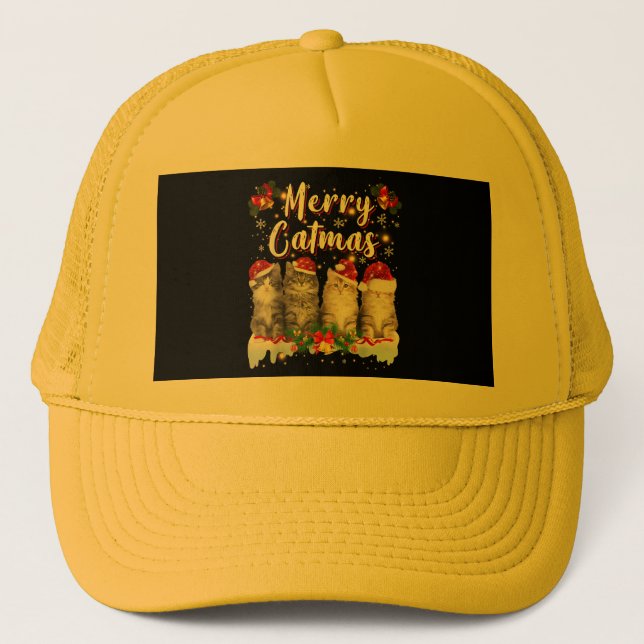 Cat jul Santa Hat Funny Merry Catmas Keps (Framsida)