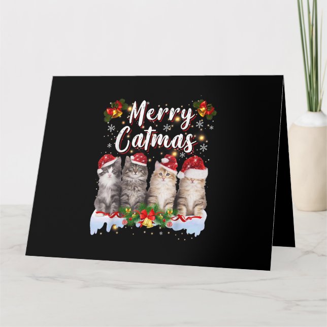 Cat jul Santa Hat Funny Merry Catmas Kort (Framsida)