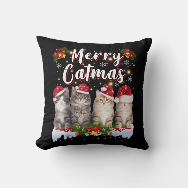 Cat jul Santa Hat Funny Merry Catmas Kudde (Framsida)