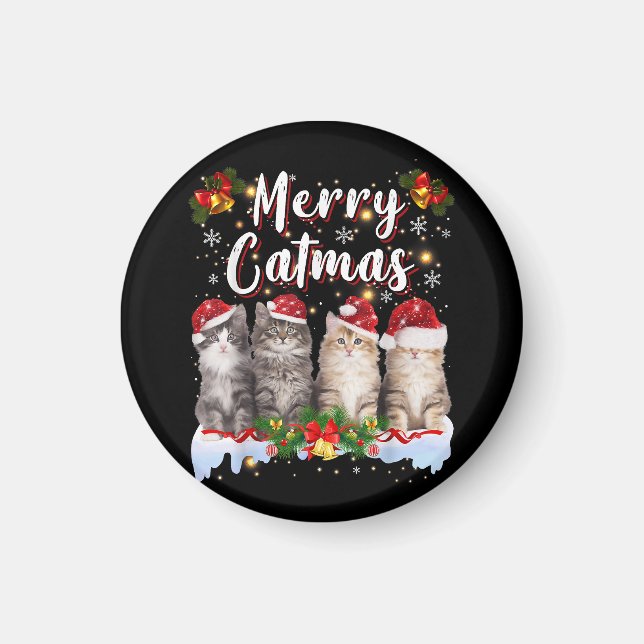 Cat jul Santa Hat Funny Merry Catmas Magnet (Framsidan)