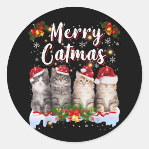 Cat jul Santa Hat Funny Merry Catmas Runt Klistermärke