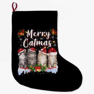 Cat jul Santa Hat Funny Merry Catmas Stor Julstrumpa