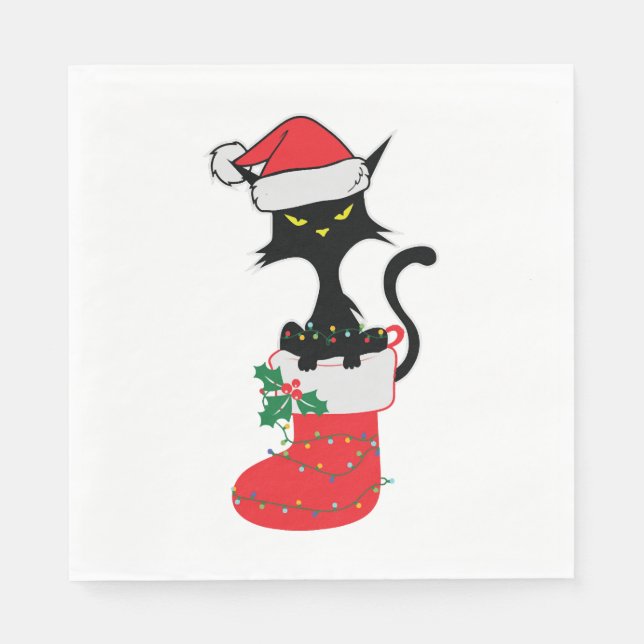 Cat Jul Santa Hat Pappersservett (Framsidan)