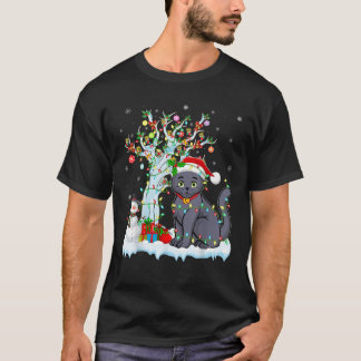Cat Julafton Lighting Träd Santa Hat Russian Blue T Shirt