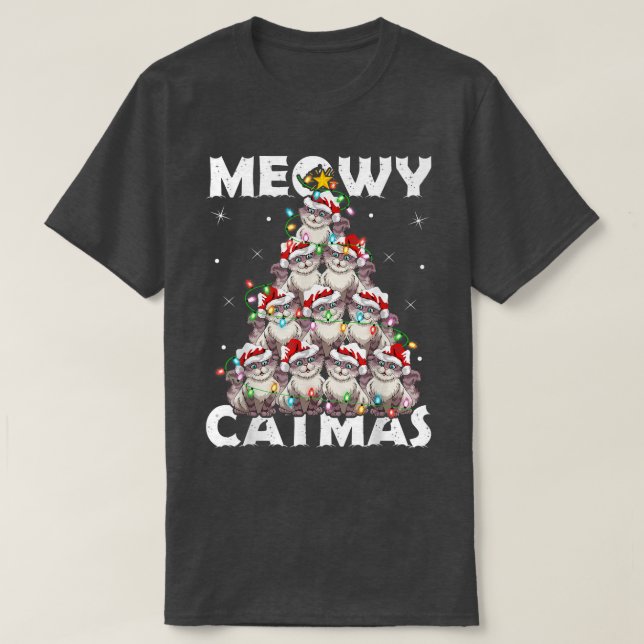 Cat Julafton Ljus Santa Meowy Catmas Kat jul T T Shirt (Design framsida)