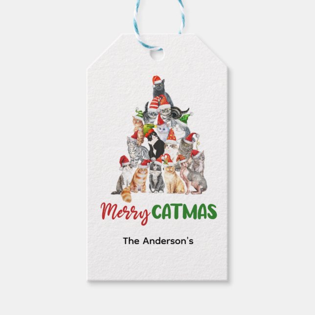 Cat Julgran Cat Lover-julen Helgdag Presentetikett (Framsidan)
