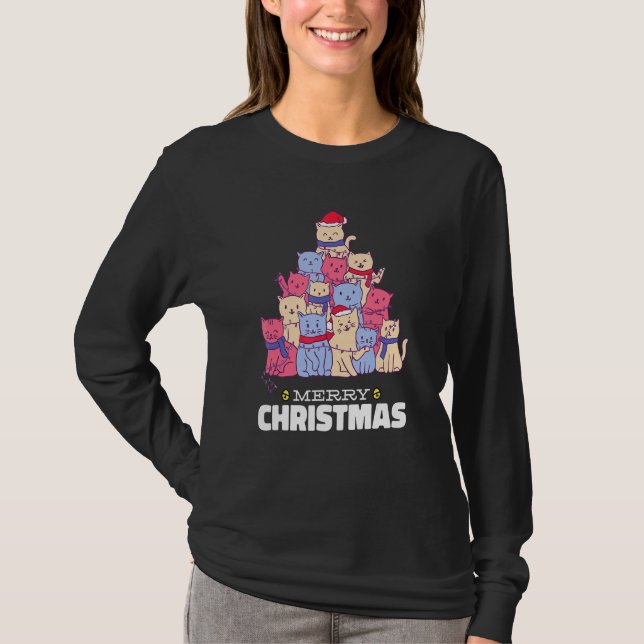 Cat Julgran jul Ljus Cute Cat Chris T Shirt (Framsida)