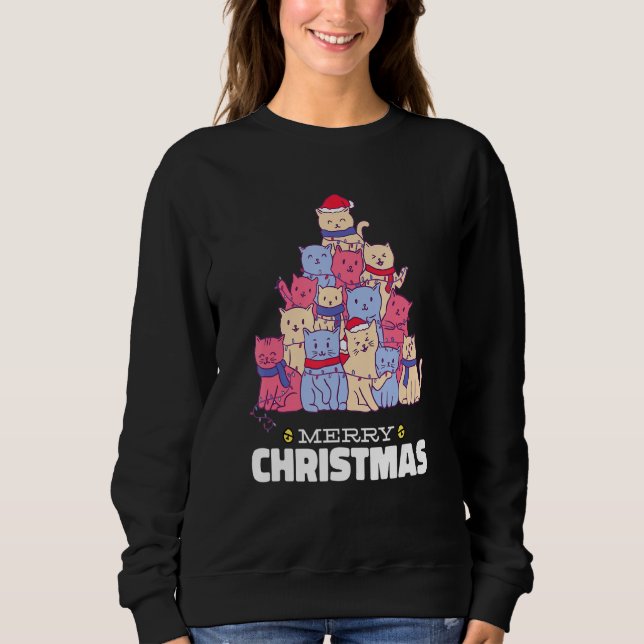 Cat Julgran jul Ljus Cute Cat Chris T Shirt (Framsida)