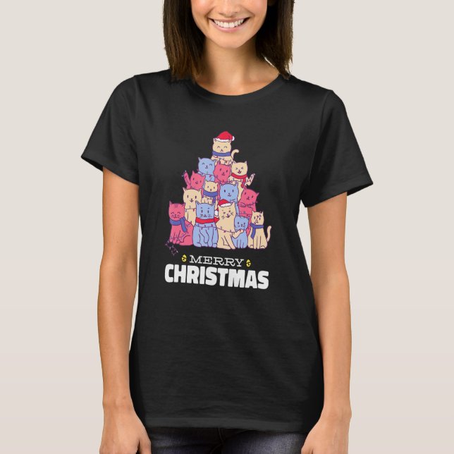 Cat Julgran jul Ljus Cute Cat Chris T Shirt (Framsida)