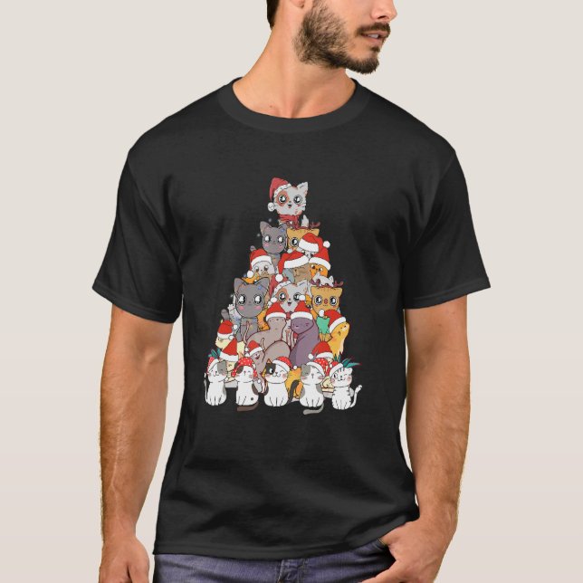 Cat Julgran Julafton Meowy Catmas Santa T Shirt (Framsida)