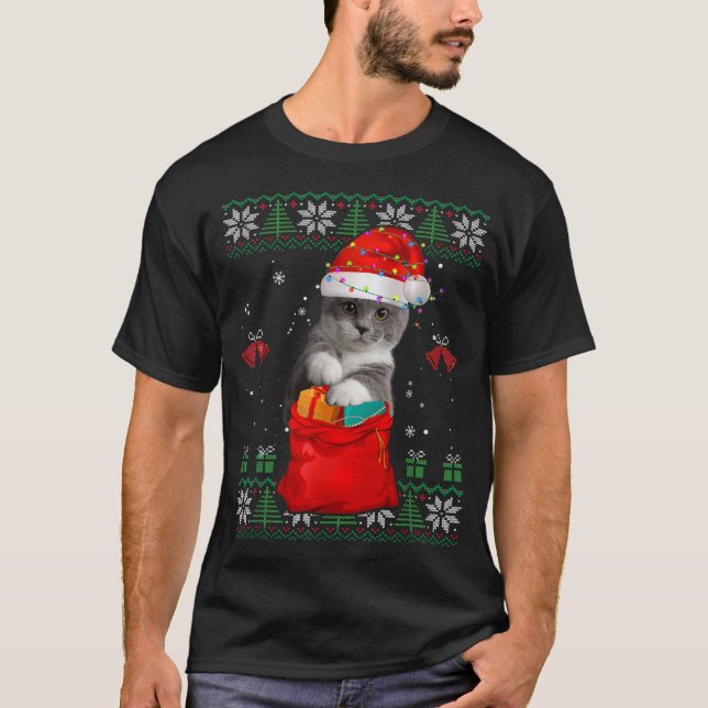 Cat Julgran Ljus Santa Hat Cat Lover T Shirt (Framsida)
