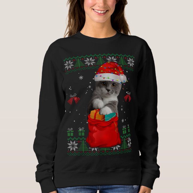 Cat Julgran Ljus Santa Hat Cat Lover T Shirt (Framsida)