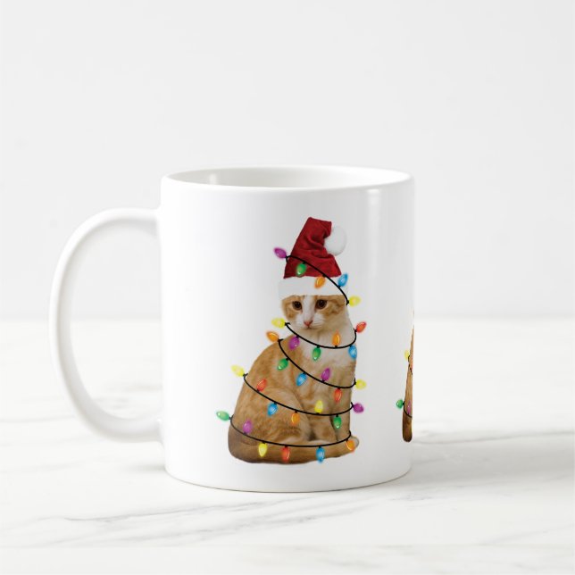 Cat Julgran Santa Funny Julafton Cat Lover Kaffemugg (Vänster)