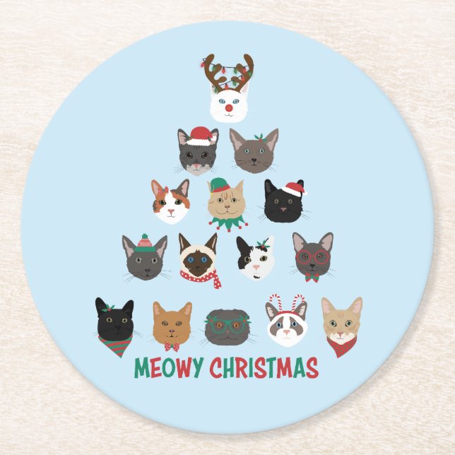 Cat Julgran Underlägg Papper Rund (Framsidan)