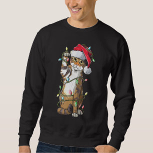 Cat Jultomten Hat jul Ljus Funny Cat Xma Lång Ärmad Tröja