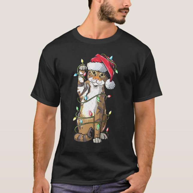 Cat Jultomten Hat jul Ljus Funny Cat Xma T Shirt (Framsida)