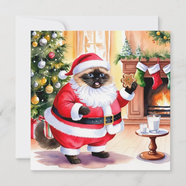 Cat Jultomten med Ginger-bröd Julkort (Framsida)