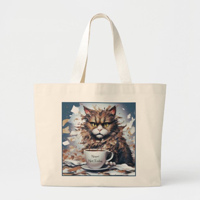 Cat Jumbo Tote med ett Cute "Not Today"-meddelande Tygkasse (Framsidan)