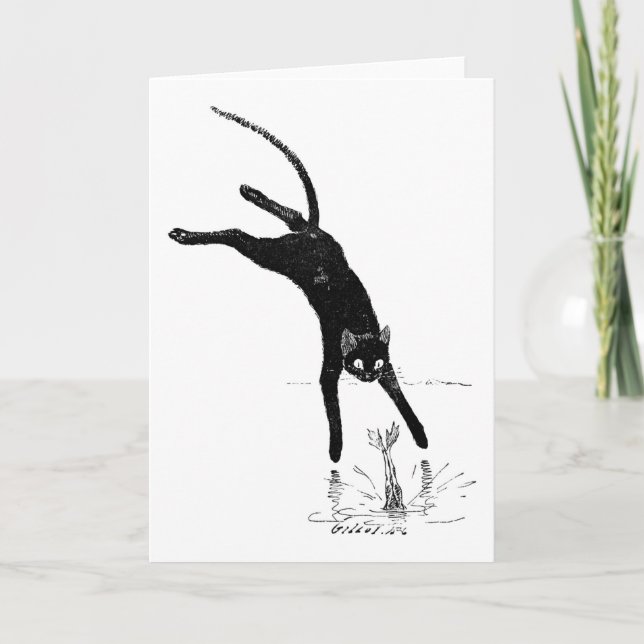 Cat Jumping in i Pond, Alexandre Steinlen Kort (Framsida)