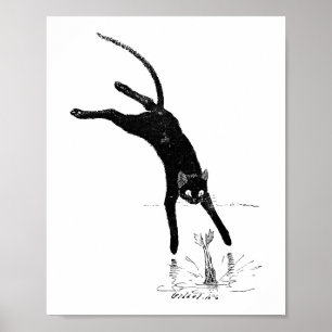 Cat Jumping in i Pond, Alexandre Steinlen Poster