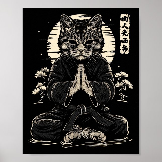 Cat Karate Fighter Animal Judo Meditative Pose Poster (Framsidan)