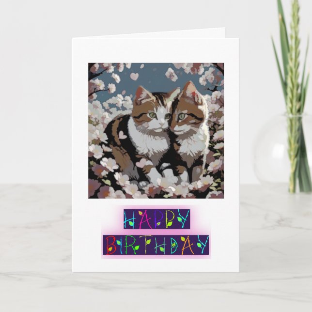 CAT KÄRLEK FOLED BIRTHDAY CARD KORT (Framsida)