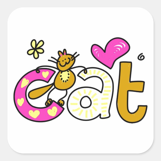 CAT KÄRLEK FYRKANTIGT KLISTERMÄRKE (Framsida)