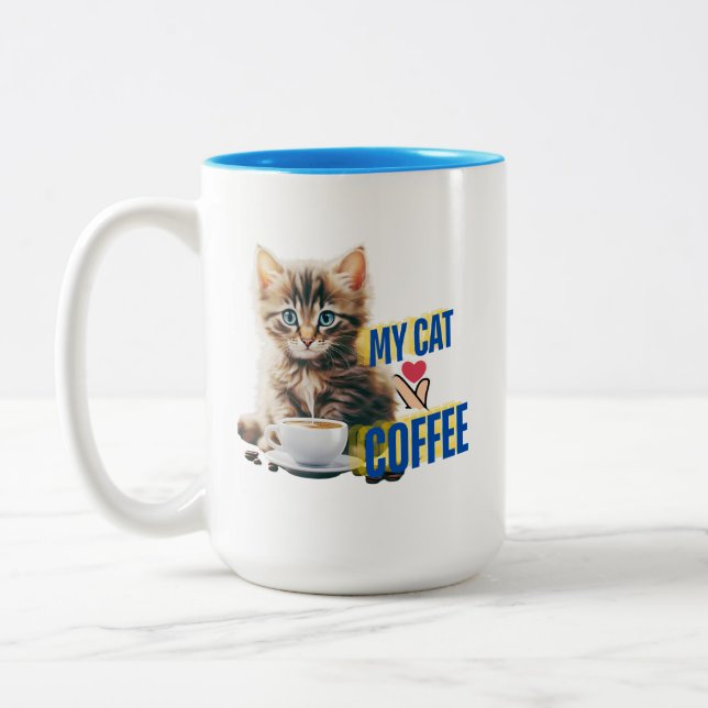 Cat kärlek kaffe Två-Tonad mugg (Vänster)