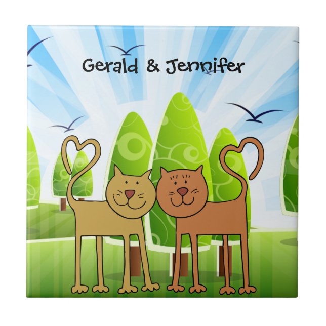 Cat Kärlek trivet/panel-mall, redo att anpassa Kakelplatta (Framsidan)
