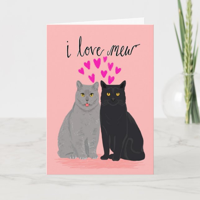 Cat Kärlek Valentines day - I Kärlek Mew två kattk Helgkort (Framsida)