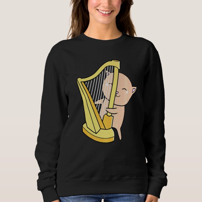 Cat Kattdjur Meow Harp Orchestra Cont Gig-rytm T Shirt (Framsida)