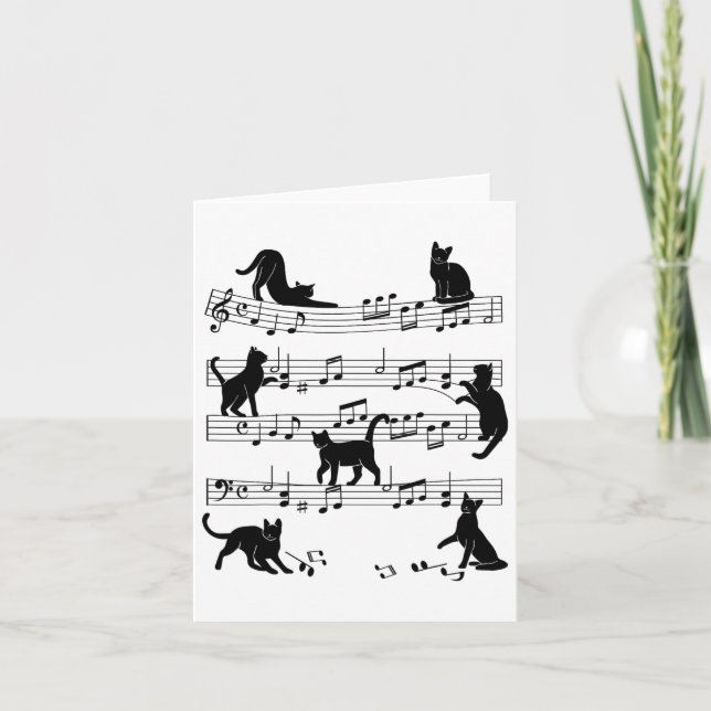 Cat Kattunge spelar Music Clef Piano Musician Art Kort (Framsida)