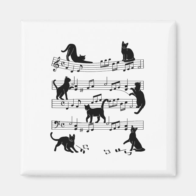 Cat Kattunge spelar Music Clef Piano Musician Art Magnet (Framsidan)