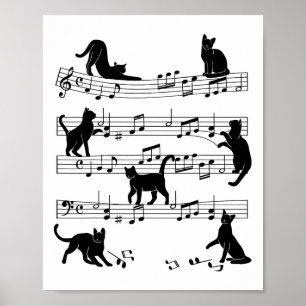 Cat Kattunge spelar Music Clef Piano Musician Art Poster