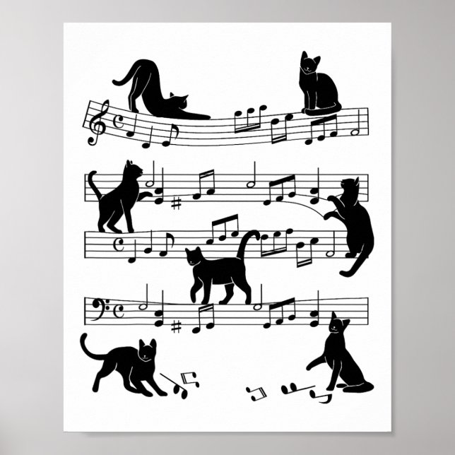 Cat Kattunge spelar Music Clef Piano Musician Art Poster (Framsidan)